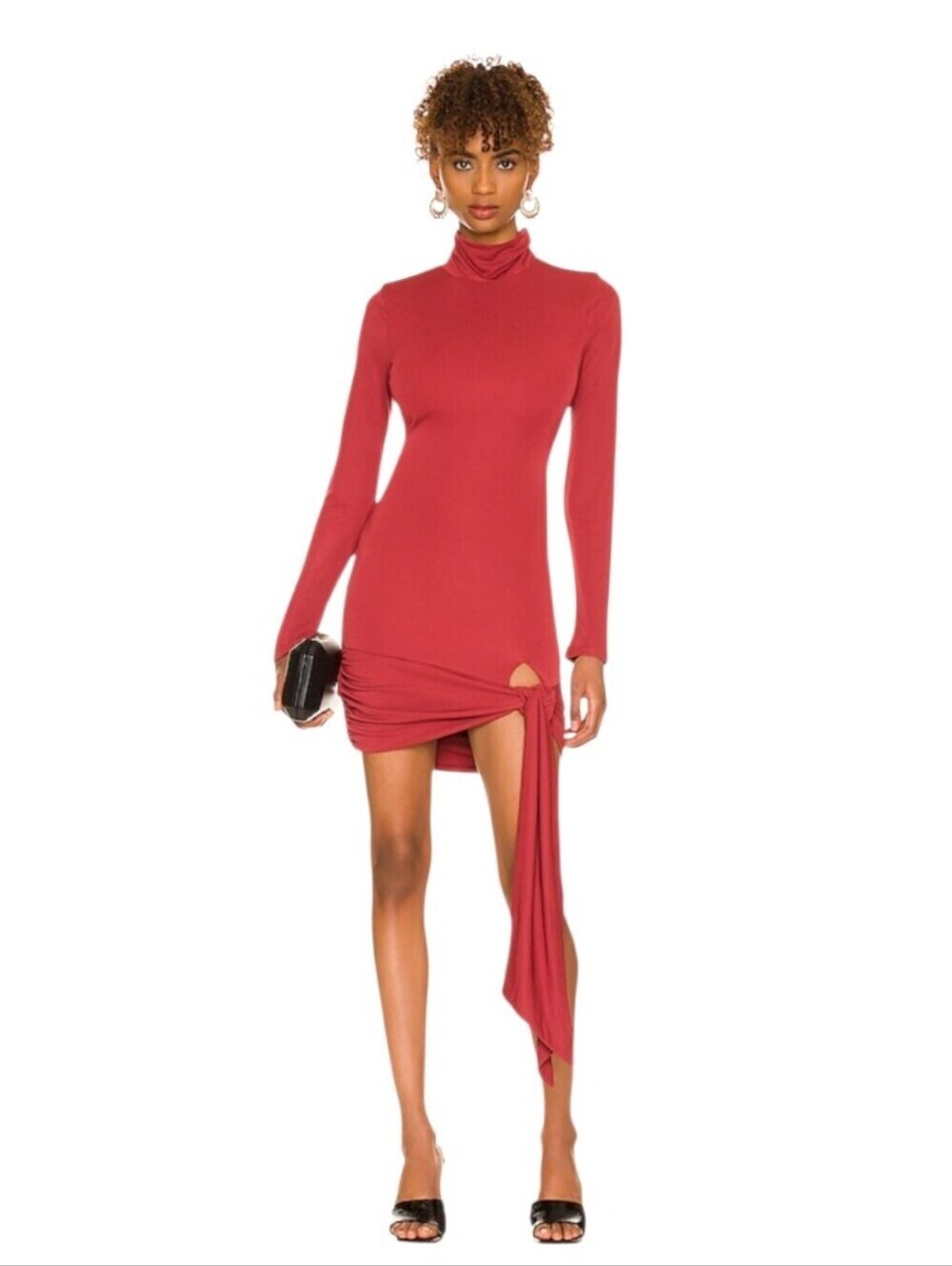 Lovers + Friends Burgandy Red hip tie bodycon Dress Long sleeve turtleneck